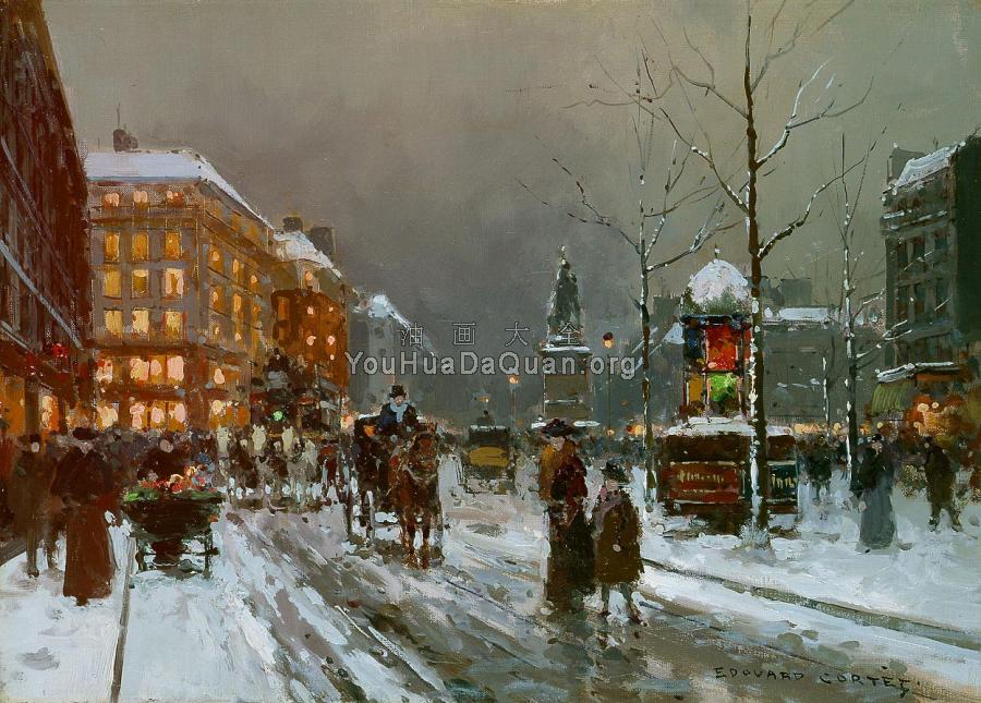 Place de Clichy in Winter - 爱德华·科尔特斯